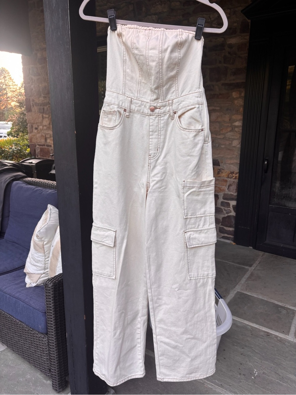 Target Cream Strapless Cargo Wide-Leg Jumpsuit